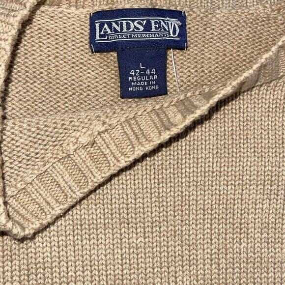 Lands End Classic Crewneck Cotton Knit Sweater Beige Large GrandpaCore Fall Cozy - Picture 3 of 6